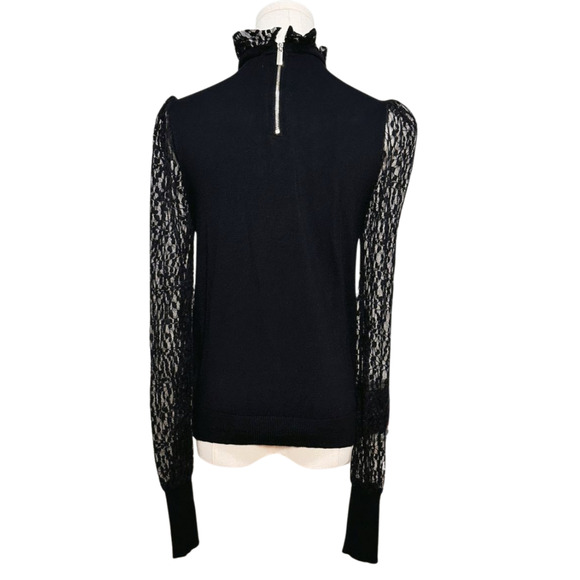 Catherine Malandrino Sheer Black Lace High Ruffle Neck Sweater Large Gothcore - Picture 5 of 9